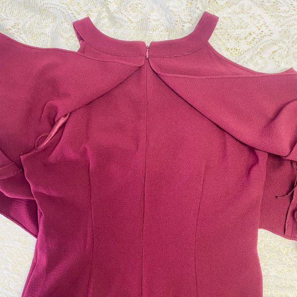 Adrianna Papell Women's Red Sexy Dress Cold Shoulder Sheath Crepe Black Cherry - Picture 8 of 15